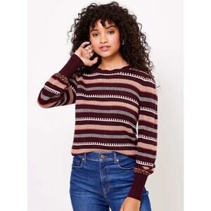 Ann Taylor LOFT Metallic Stripe Puff Sleeve Knit Sweater NWT